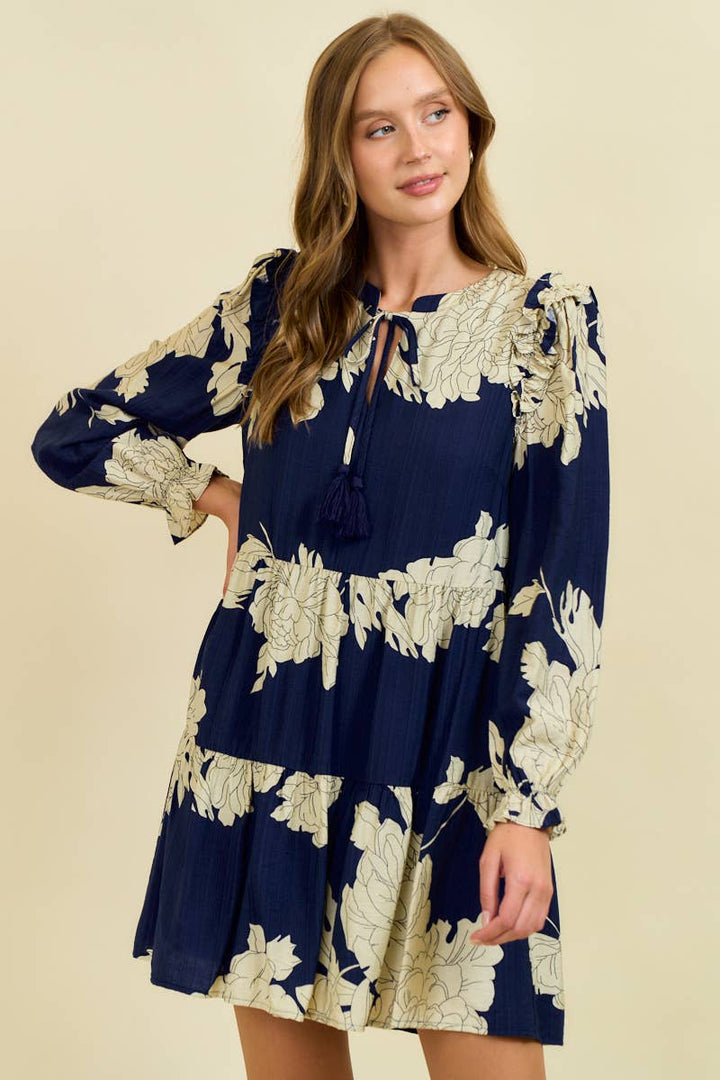 Midnight Bloom Tiered Mini Dress
