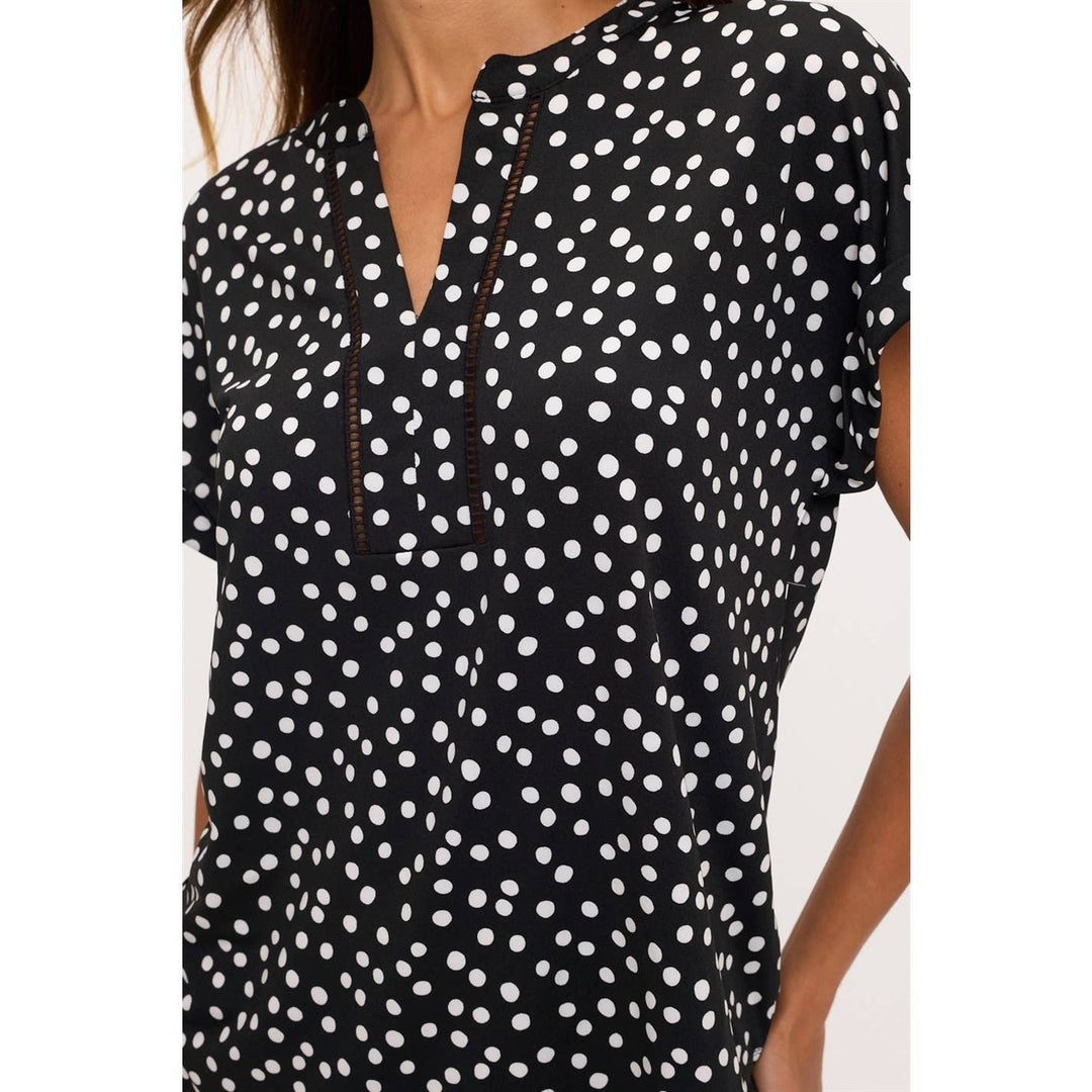 DOT ITY LATTICE PLACKET DOLMAN: BLACK/IVORY