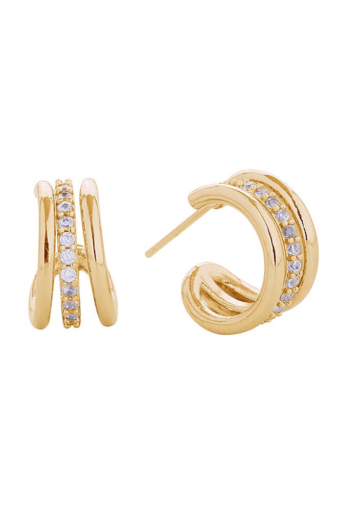 14K Dazzle Trio Hoop Post Earrings: White Gold