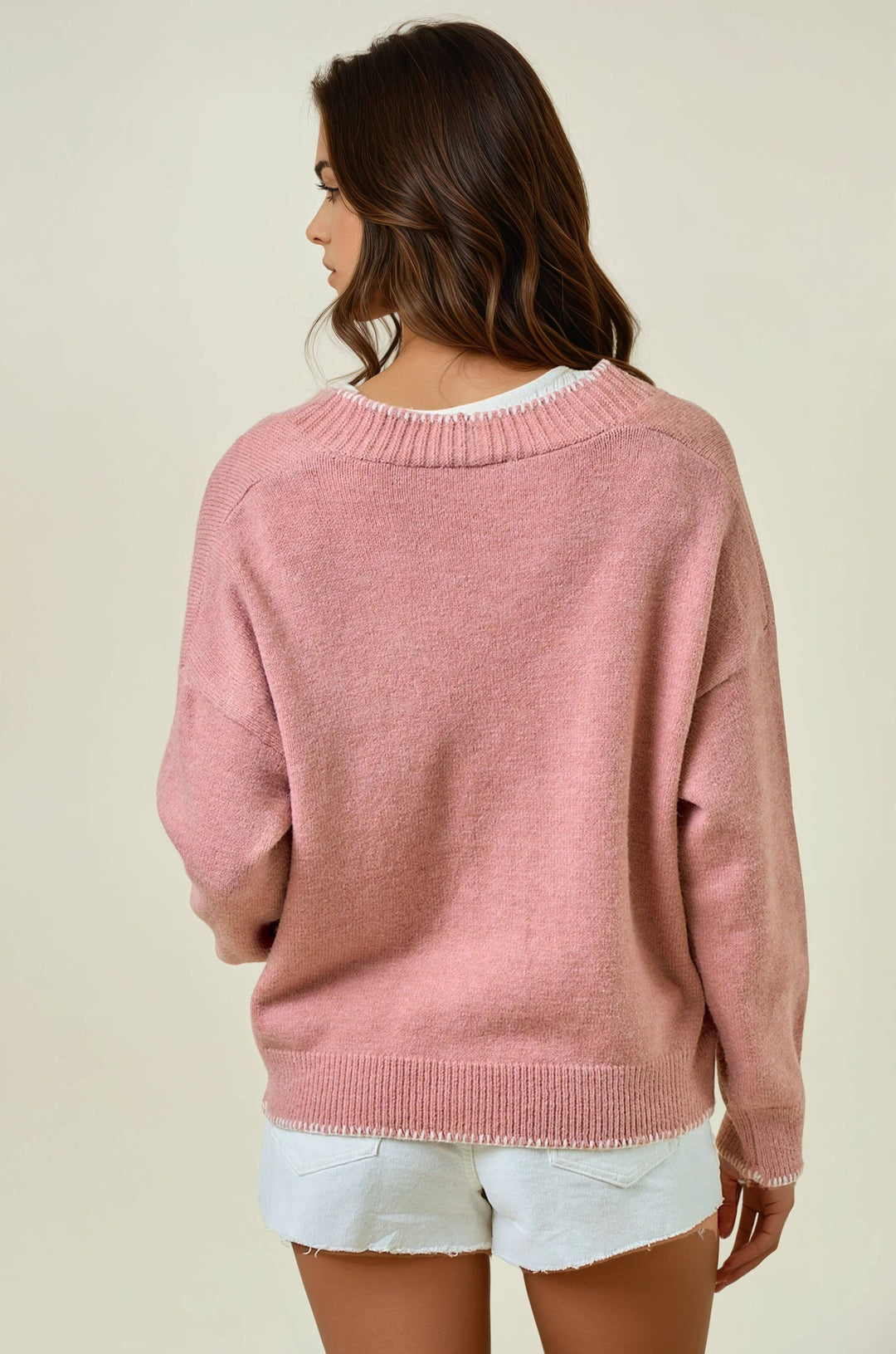 Rose Contrast Sweater Cardigan
