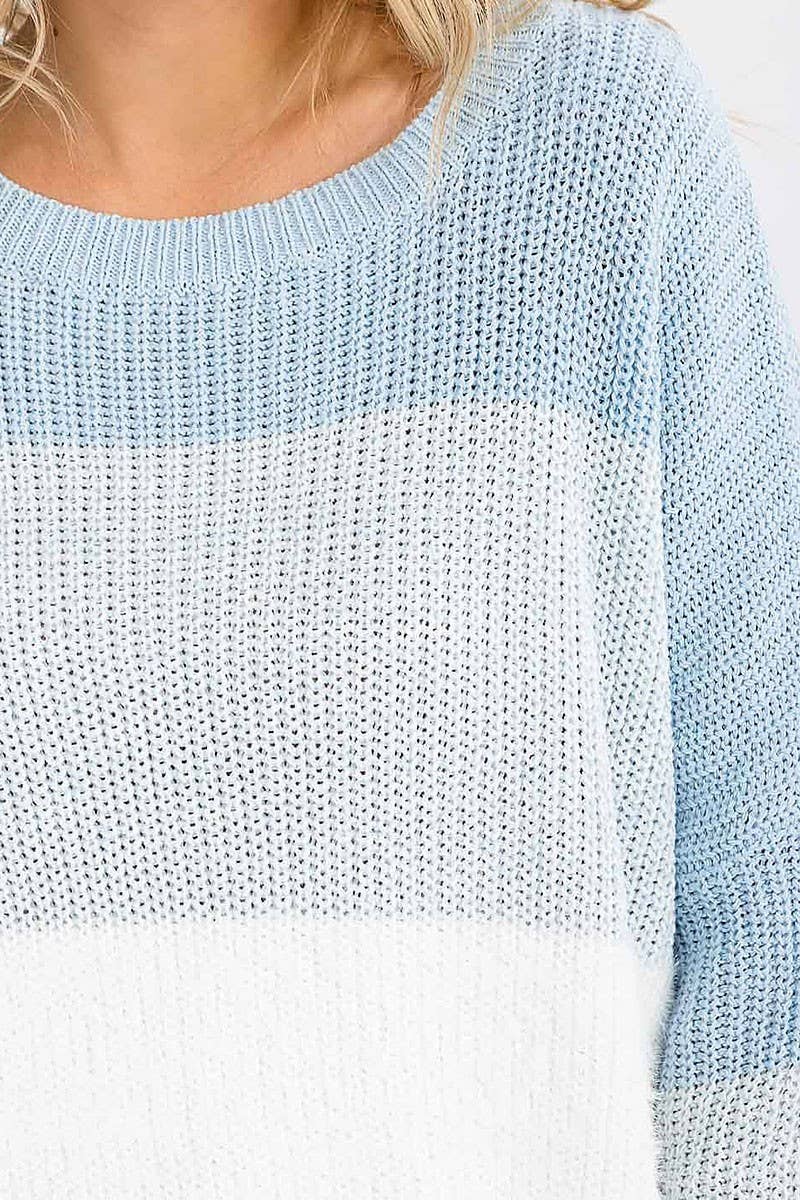 Blue Chill Color Block Knit Sweater