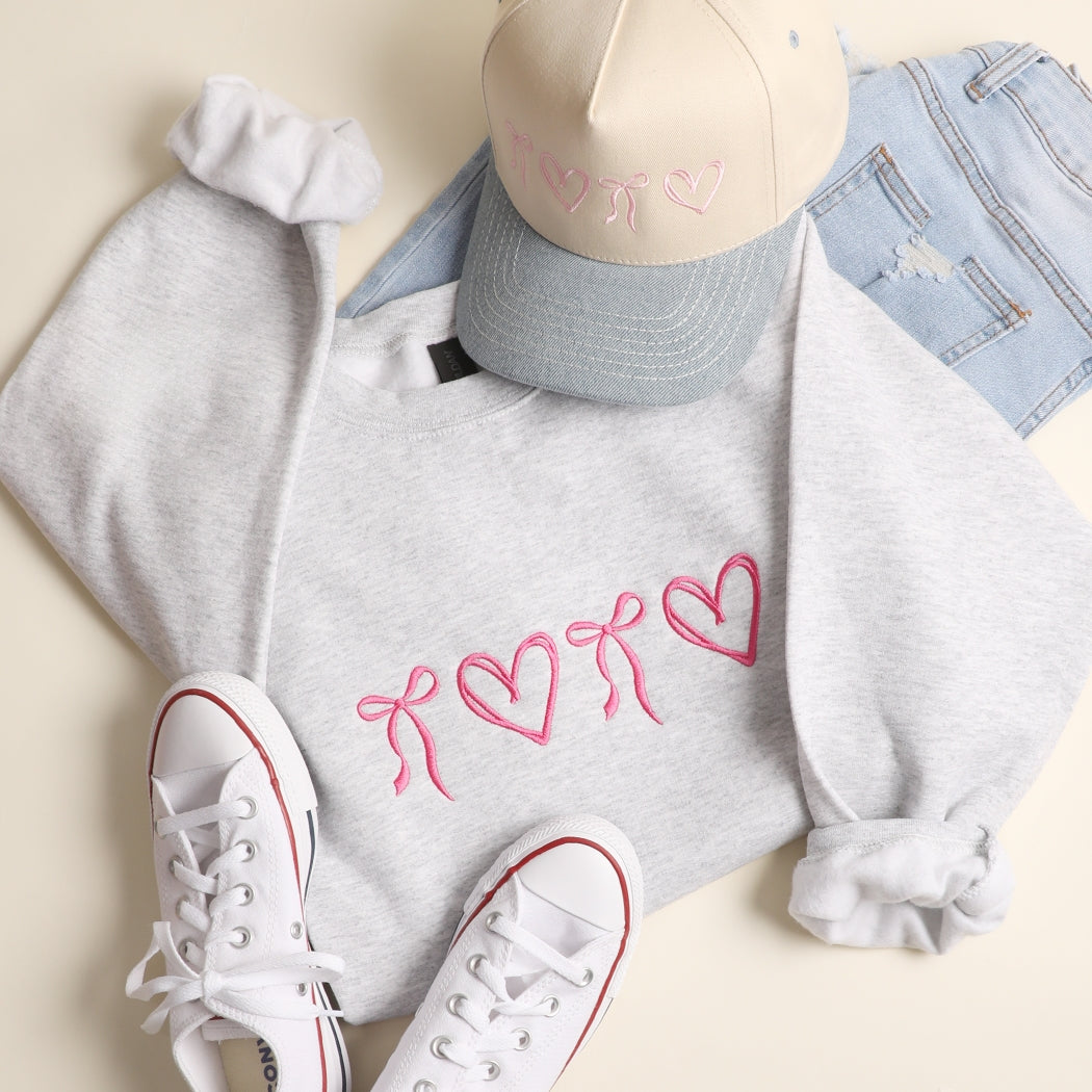 Sweet Hearts and Bows Embroidered Sweatshirt - Ships Jan 16th
