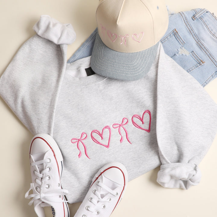Sweet Hearts and Bows Embroidered Sweatshirt - Ships Jan 16th
