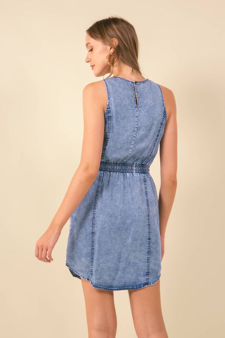 Drawstring Chambray Dress