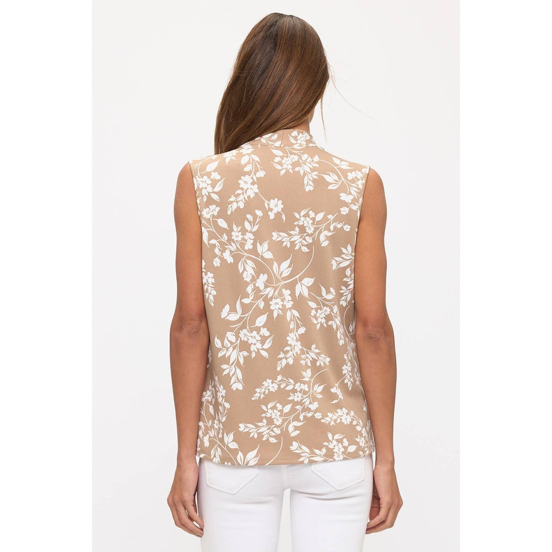 FLORAL KNIT TIE NECK LAYERING TANK: Taupe/Ivory