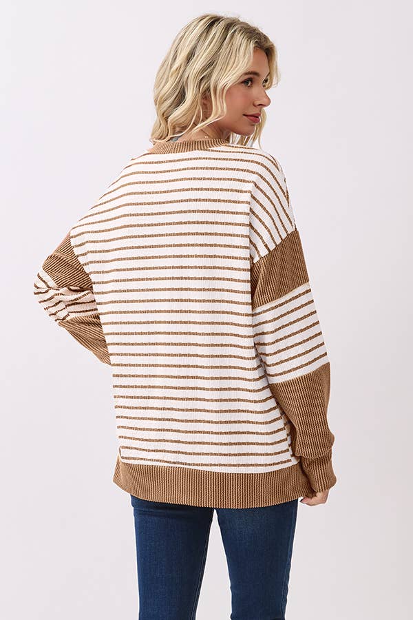 Mocha Drift Striped Pullover