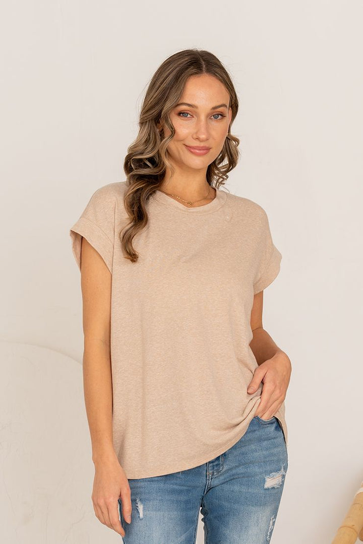 Taupe Cap Sleeve Top