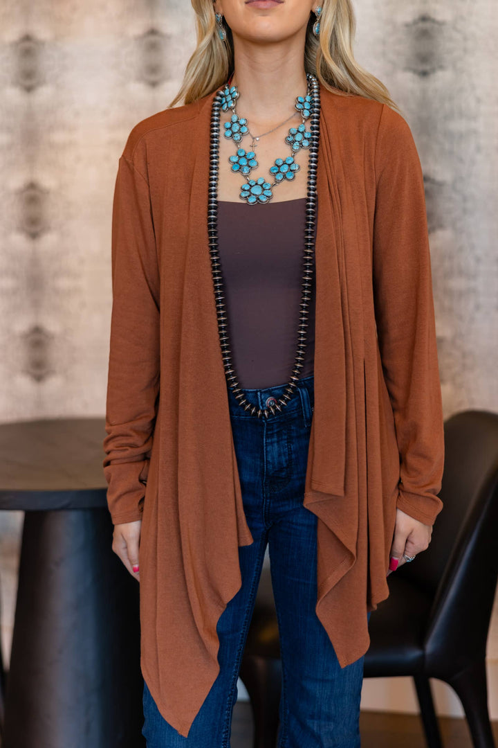 Rust - Soft Drape Open Front Cardigan