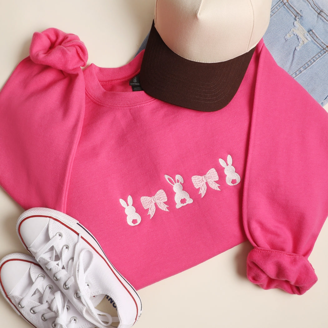 Coquette Bow Bunny Embroidered Sweatshirt - Ships Jan 16th