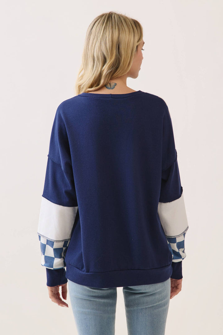 Midnight Navy Check Patchwork Top