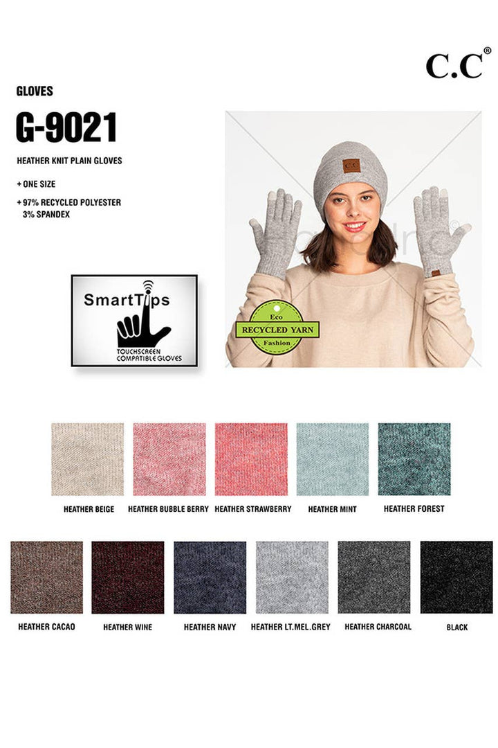 C.C Heather Knit Plain Gloves: Black