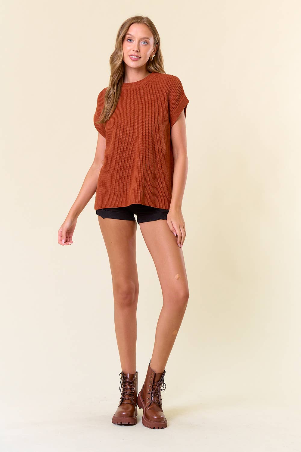 Round Neck Drop Shoulder Ribbed Sweater Vest