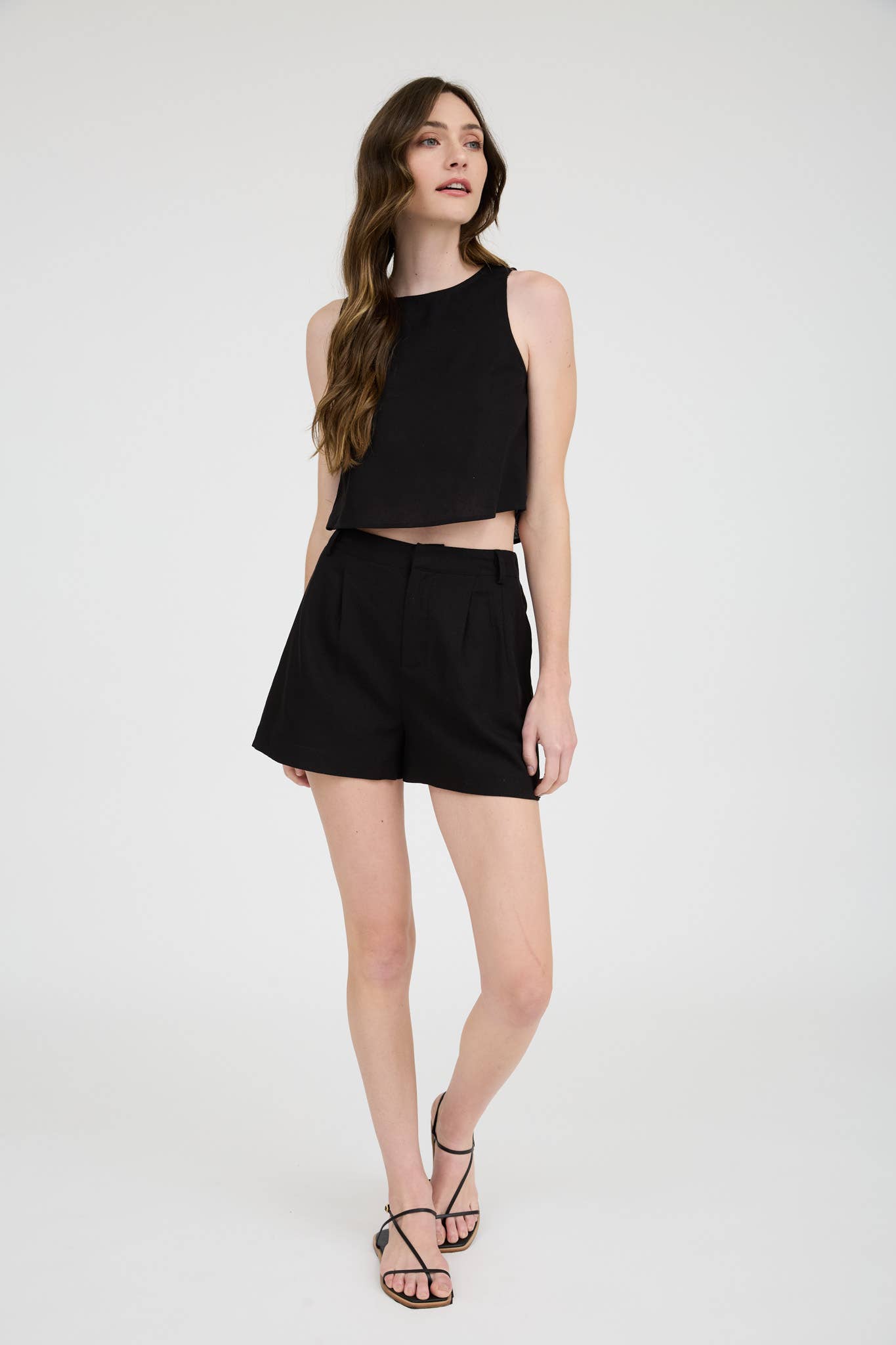 Black High Waist Pleated Shorts