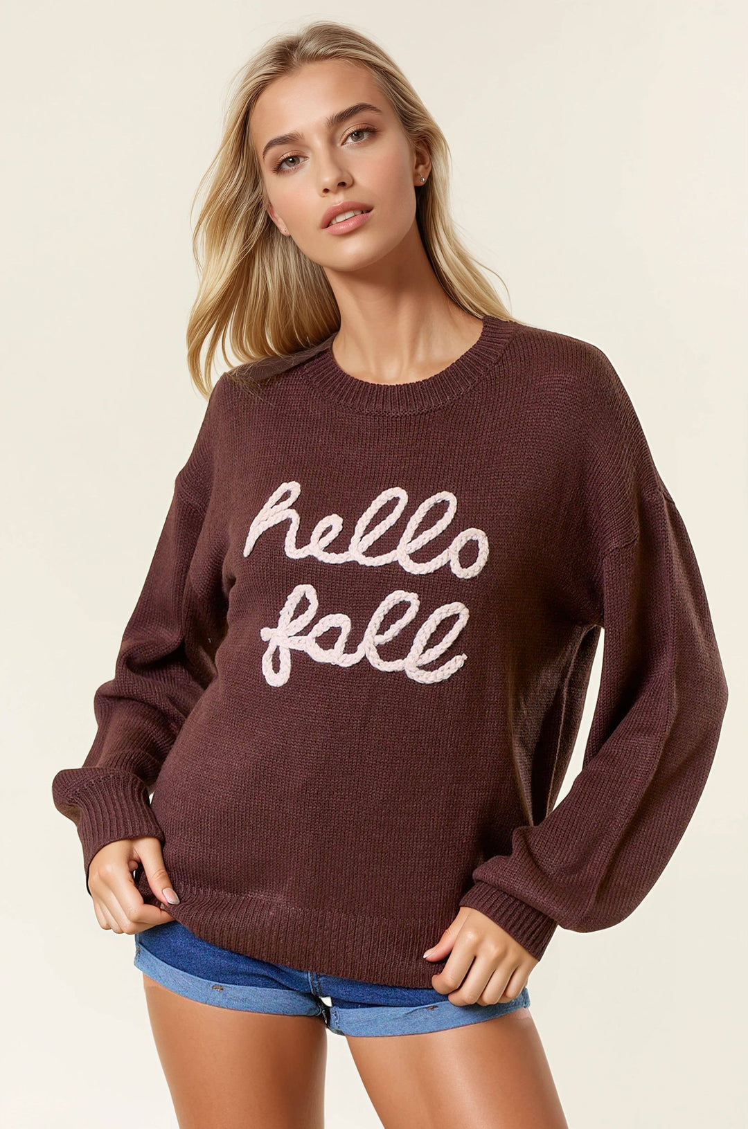 HELLO FALL Letter Embroidered Oversize Sweater