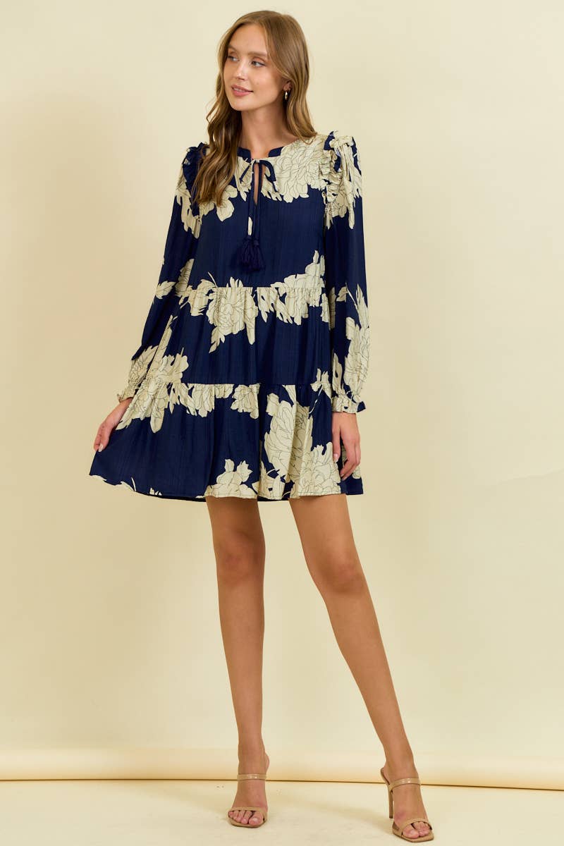 Midnight Bloom Tiered Mini Dress