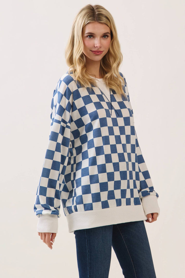 Blue Grid Pullover Top