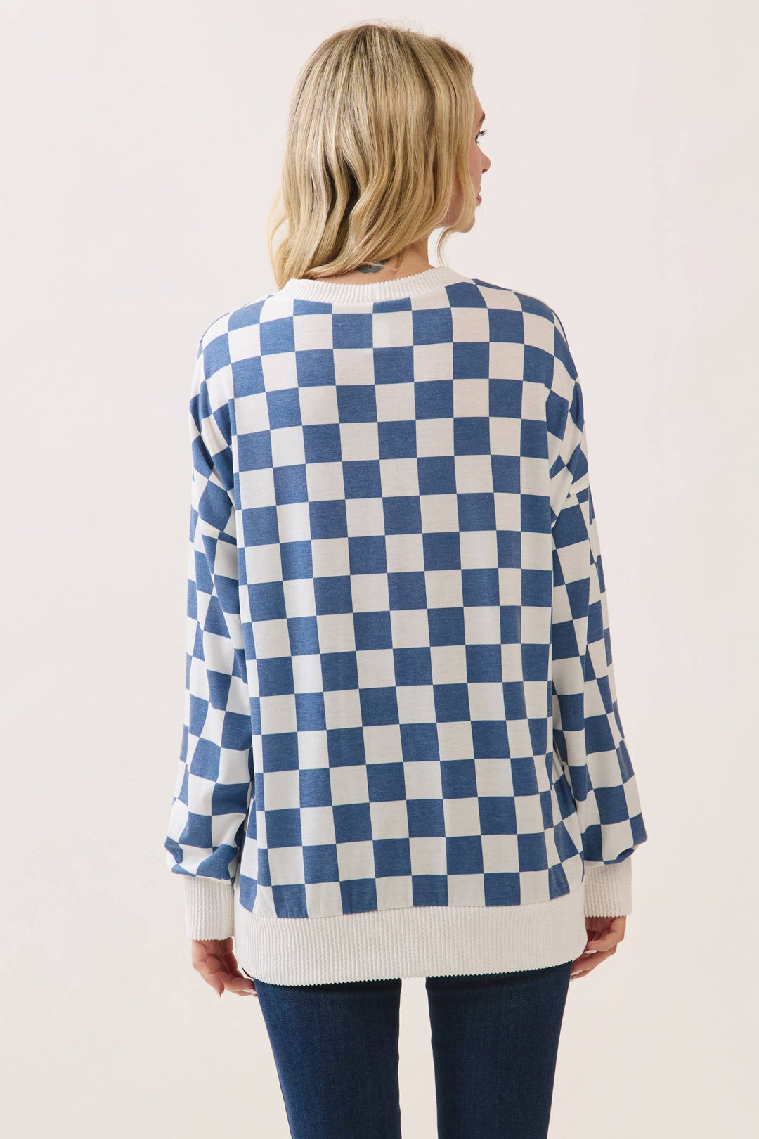 Blue Grid Pullover Top