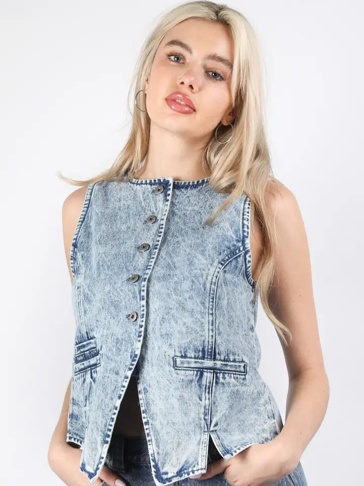 Denim Washed Button Vest