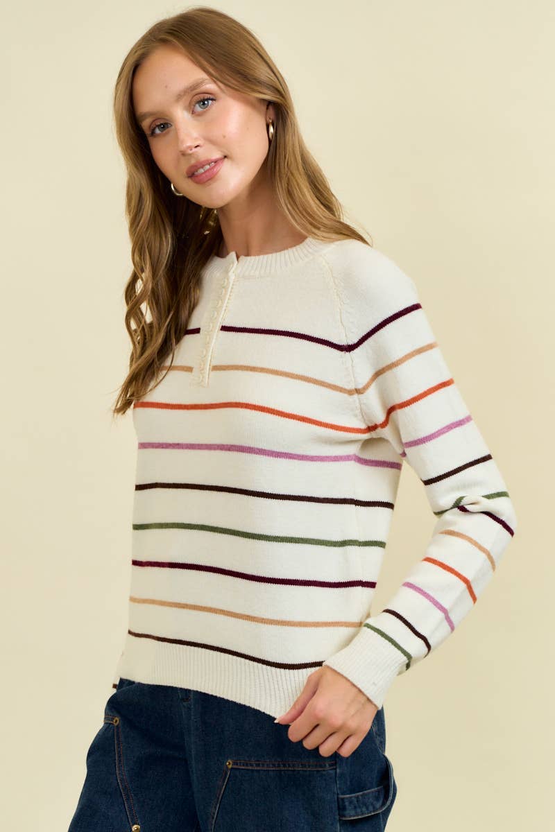 Mod Stripes Button Down Sweater