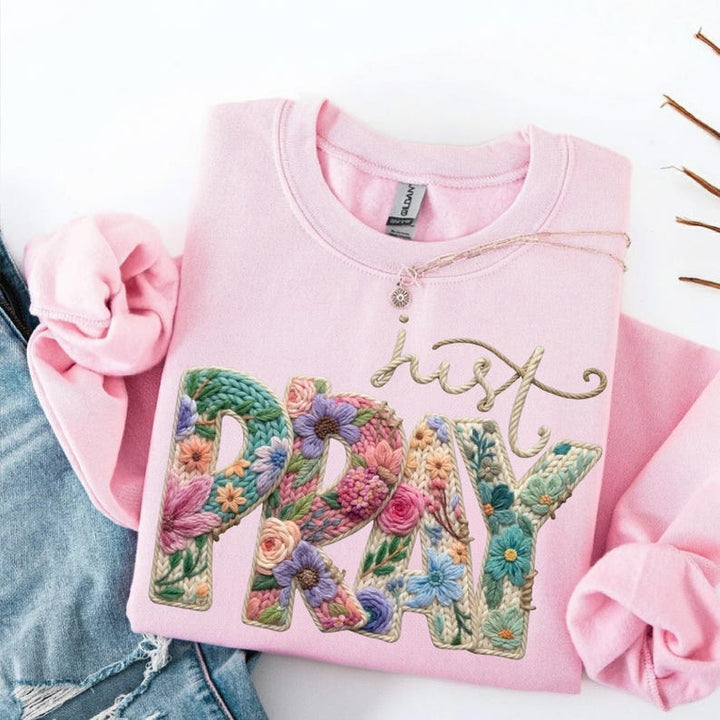 Just Pray Faux Yarn Graphic Tee or Sweatshirt