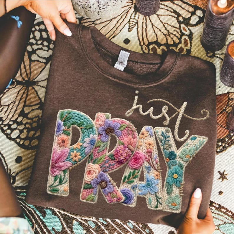 Just Pray Faux Yarn Graphic Tee or Sweatshirt