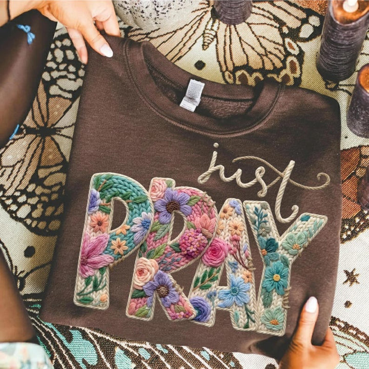Just Pray Faux Yarn Graphic Tee or Sweatshirt