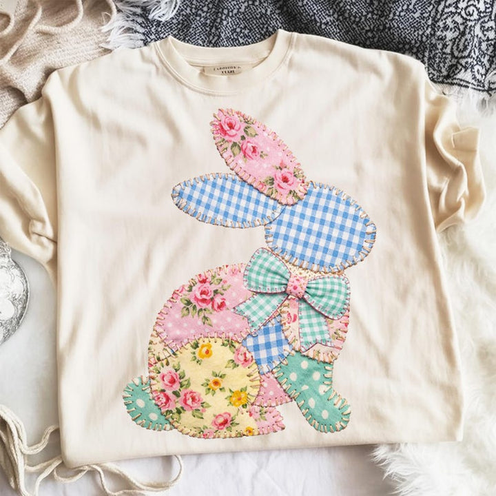 ⭐Best Seller ⭐ Faux Floral Bunny Patchwork Graphic Tee or Pullover - Made to Order