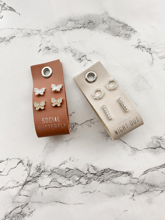 Leather Tag With Earrings - Social Butterfly